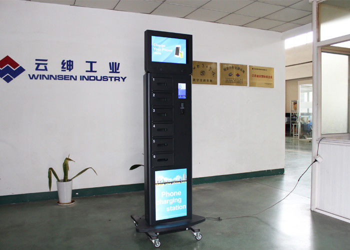 6 Lockers Advertising Coin Bill Operated Cell Phone Charging Station