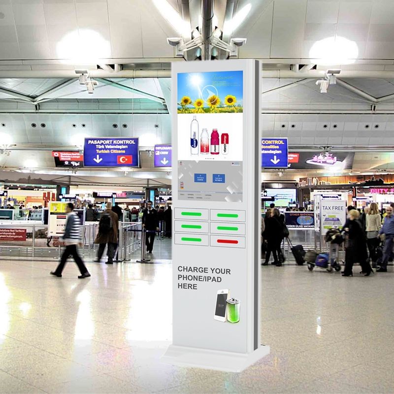 Free Standing Cell Phone Charging Stations And Advertising Kiosk For