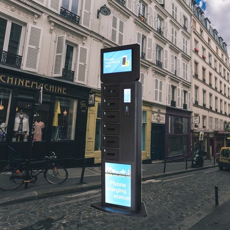 Black Cell Phone Charging Station , Public Mobile Phone Charging