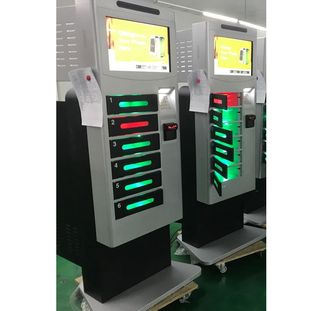 Restaurant Mall Cell Phone Charging Station kiosk tower With Advertising Touch Screen