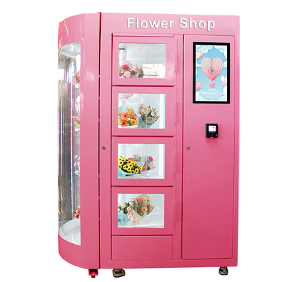 Mobile Display Flower Rose Vending Machine With Fridge And Transparent Window AC120V