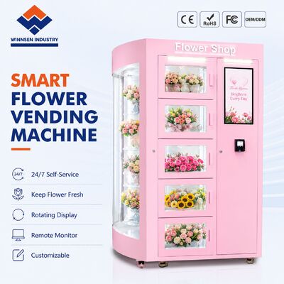 Quality Winnsen Transparent Shelf Flower Vending Machine with Humidification System and 22 Inch Touch Screen factory