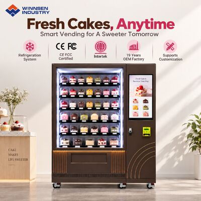 Quality Winnsen Automatic Bakery Cake Vending Machine Chilled Pastry Display Cashless Payment for Retail Store factory